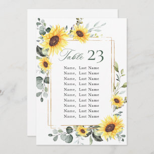 Sunflowers Eucalyptus Wedding Seating Chart Card