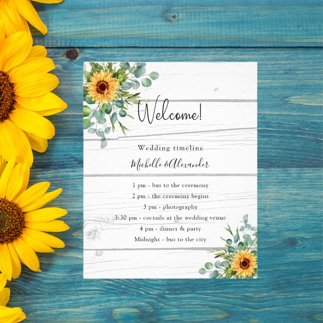 Sunflowers eucalyptus wedding wood program details flyer (Creator Uploaded)