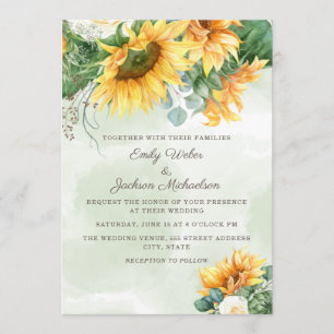 Sunflowers Eucalyptus White Roses Wedding Invitation