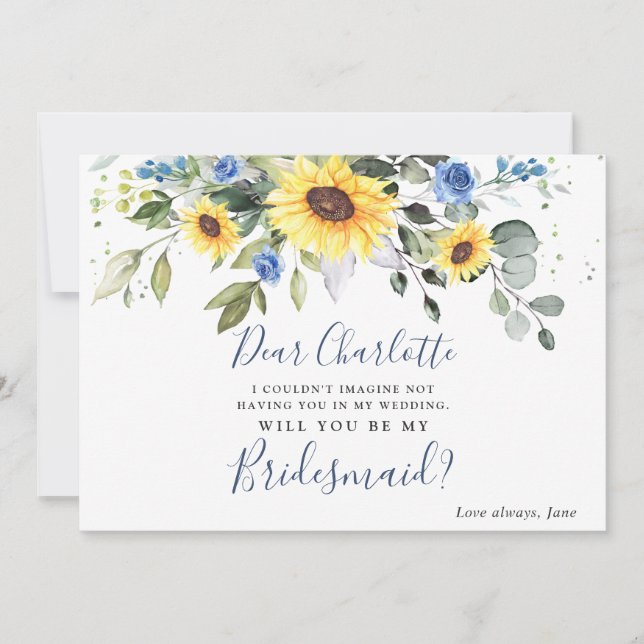 Sunflowers Eucalyptus Will You Be My Bridesmaid Invitation (Front)