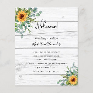 Sunflowers eucalyptus wood wedding program details