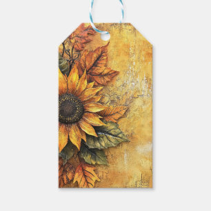 Sunflowers Fall Autumn Leaves Mixed Media Gift Tags
