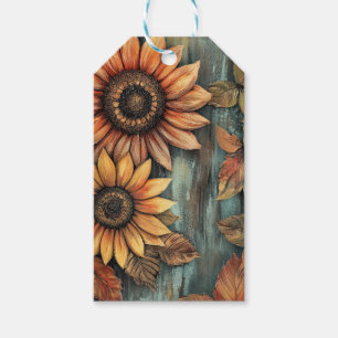 Sunflowers Fall Autumn Leaves Mixed Media Gift Tags