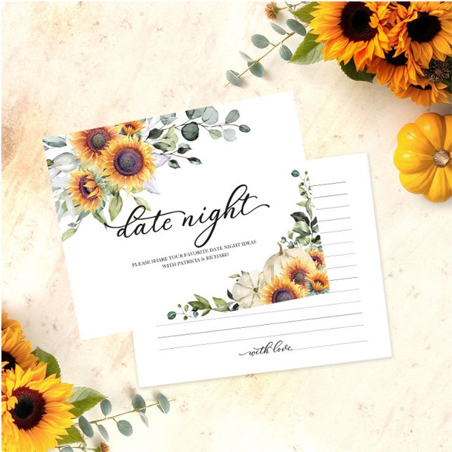 Sunflowers Fall Bridal Shower Date Night Cards (Creator Uploaded)