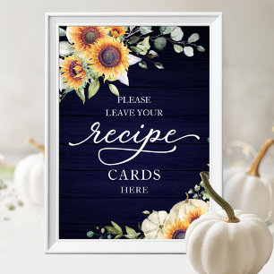 Sunflowers Fall Bridal Shower Recipe Cards Sign