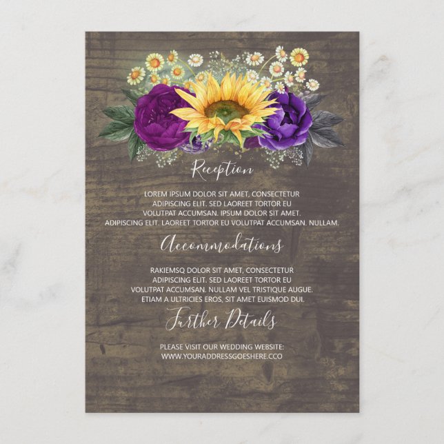Sunflowers Fall Wedding Details Information Guest Enclosure Card (Front)