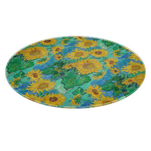 Sunflowers Field Red Orange Yellow Blue Van Gogh Cutting Board