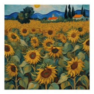 sunflowers field van gogh style poster