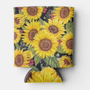 Sunflowers field: watercolor black background can cooler