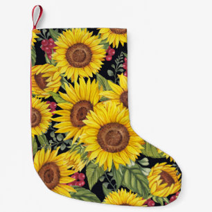 Sunflowers field: watercolor black background small christmas stocking