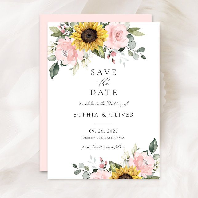 Sunflowers Floral Blush Greenery Save the Date Invitation (Creator Uploaded)