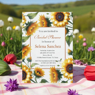 Sunflowers Floral Bride Rustic Boho Bridal Shower  Invitation