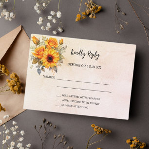 Sunflowers floral fall rusticwedding RSVP Card