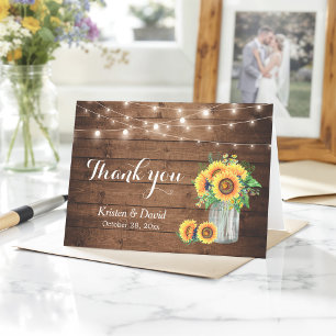 Sunflowers Floral Mason Jar Lights Thank You Card