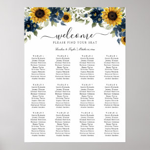 Sunflowers Floral Navy Blue Wedding Seating Chart