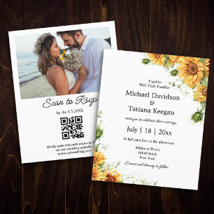 sunflowers floral qr code photo wedding invitation