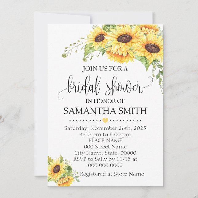 Sunflowers floral romantic boho chic bridal shower invitation (Front)