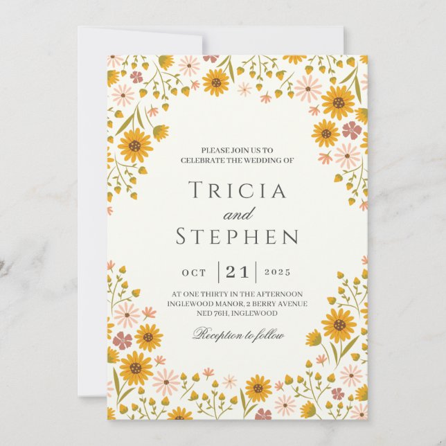 Sunflowers floral wedding invitation (Front)
