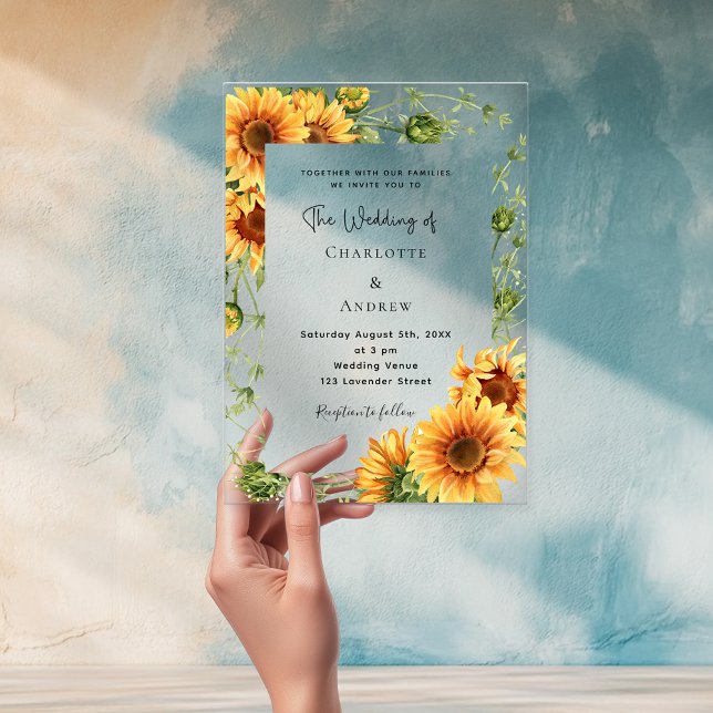 Sunflowers florals clear wedding  acrylic invitations (Creator Uploaded)