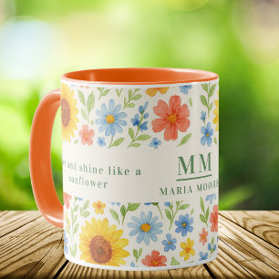 Sunflowers florals motivational quote monogram mug