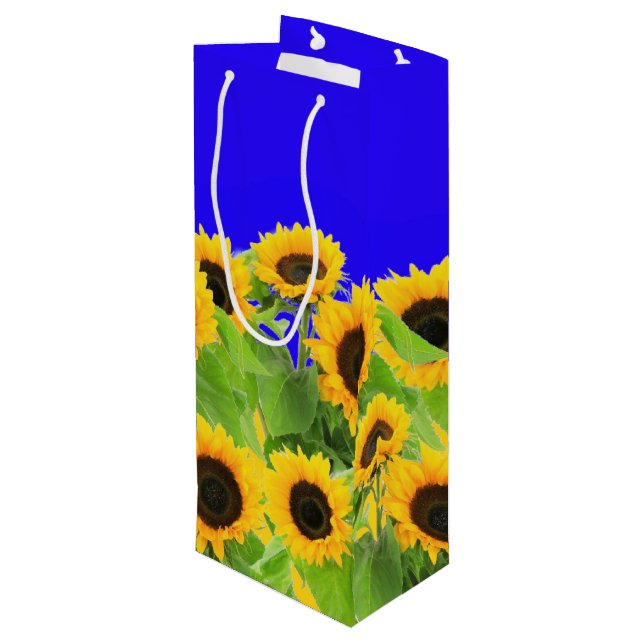 Sunflowers - Freedom Ukraine Peace Ukrainian Flag  Wine Gift Bag (Back Angled)