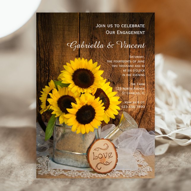 Sunflowers Garden Watering Can Engagement Party Invitation (Creator Uploaded)