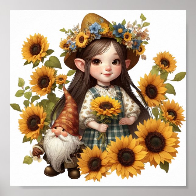 Sunflowers girl gnome poster (Front)