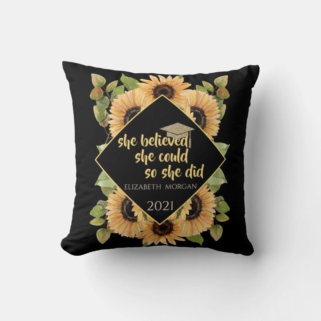 Sunflowers Glitter Graduate Cap Beverage Coaster Cushion (Front)