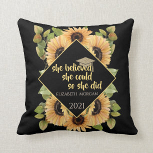 Sunflowers Glitter Graduate Cap Beverage Coaster Cushion