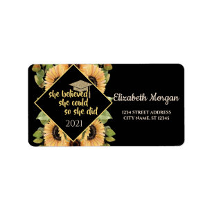 Sunflowers Glitter Graduate Cap Label