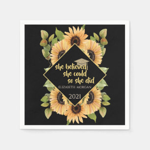 Sunflowers Glitter Graduate Cap Napkin