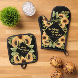 Sunflowers Glitter Graduate Cap Oven Mitt & Pot Holder Set