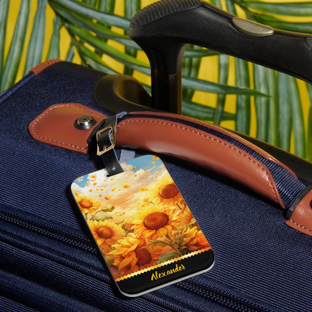 Sunflowers glow under a golden dusk luggage tag (Front Insitu 1)