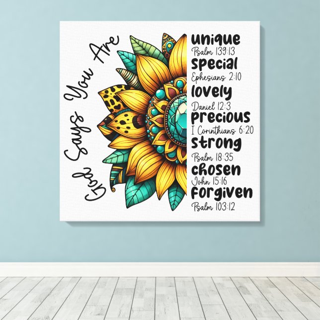 Sunflowers Gods Quotes Canvas Print (Insitu(Wood Floor))