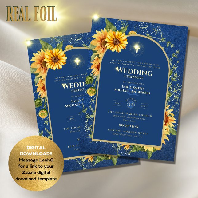 Sunflowers Gold Catholic Wedding Elegant Blue (Creator Uploaded)