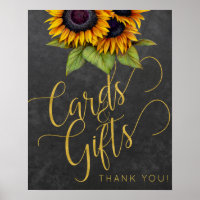 Sunflowers gold script cards and wedding sign