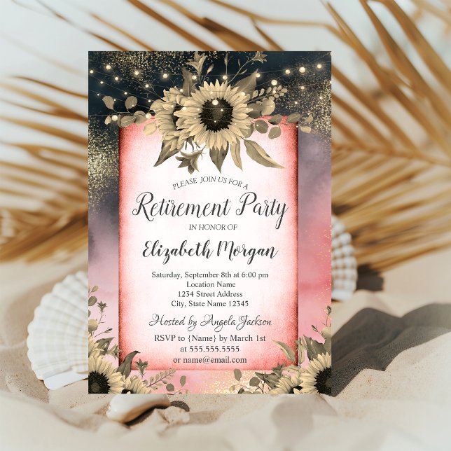  Sunflowers Gold Watercolor Retirement  Invitation (Creator Uploaded)
