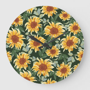 Sunflowers Green decor: Seasonal Pattern Large Clock