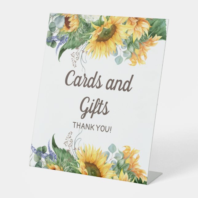 Sunflowers Green Leaves Birthday Party Cards Gifts Pedestal Sign (Front)