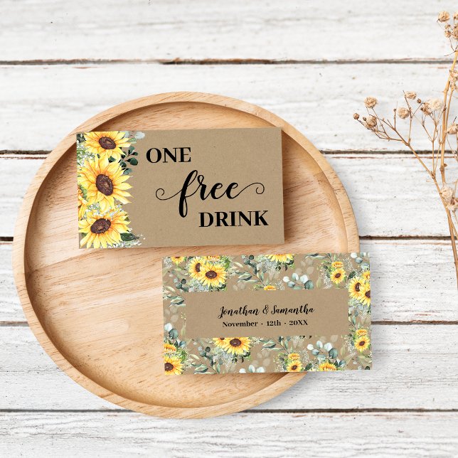 Sunflowers Greenery Free Drink Wedding Ticket Card (Creator Uploaded)