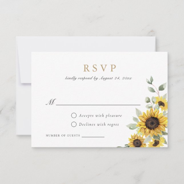 Sunflowers Greenery Gold Geometric Wedding RSVP Invitation (Front)