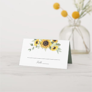 Sunflowers Greenery Leaves Wedding Table Place Card