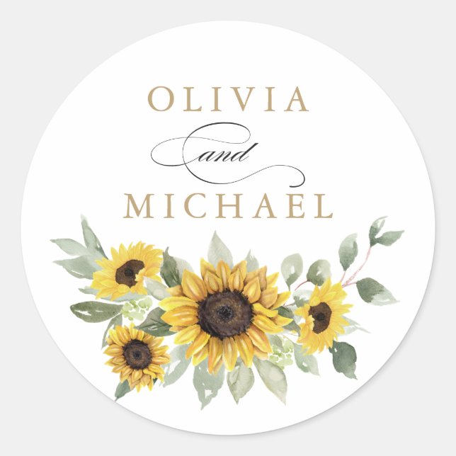 Sunflowers Greenery Olive Eucalyptus Envelope Classic Round Sticker (Front)