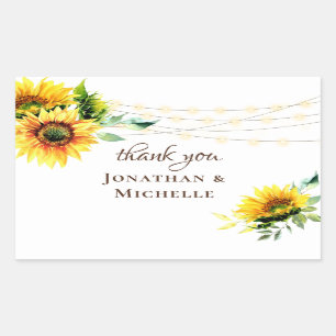 Sunflowers Greenery String Lights Rustic Thank You Rectangular Sticker