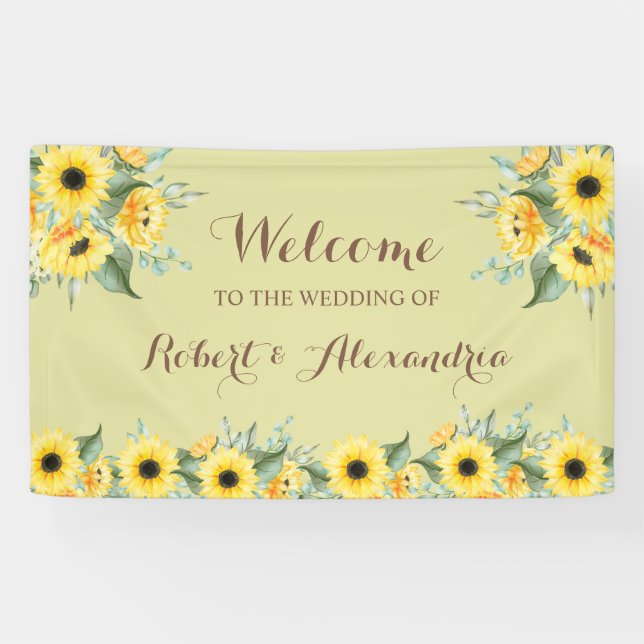 Sunflowers Greenery Welcome Wedding Banner (Horizontal)