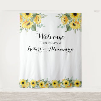 Sunflowers Greenery Welcome Wedding Tapestry