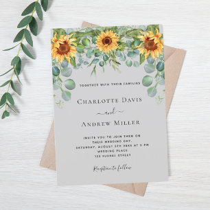 Sunflowers grey eucalyptus greenery invitation