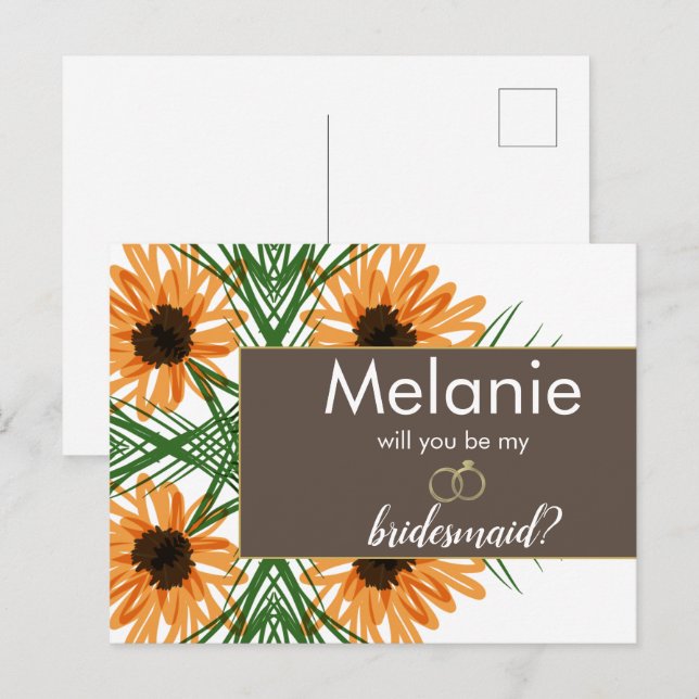 Sunflowers Hand Drawn Bridesmaid Proposal Card (Front/Back)