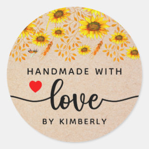 Sunflowers Handmade with Love Classic Round Sticke Sticker