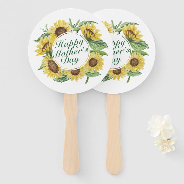 Sunflowers Happy Mother's Day Floral Hand Fan (Front and Back)